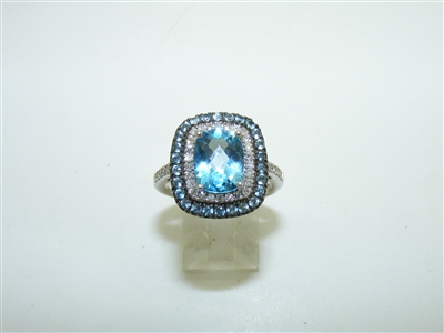 Blue topaz Diamond Silver Ring
