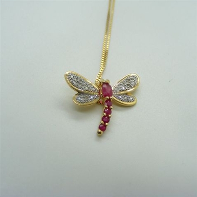 Diamond and Ruby Dragonfly Charm with Chain