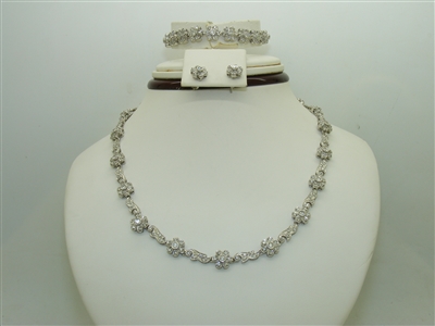 14k White Gold Necklace, Earring, And Bracelete Diamond Set
