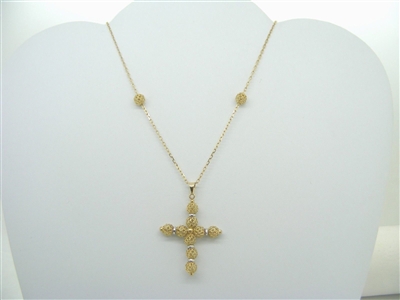 14 K Yellow Gold Shambala Cross Necklace. (Cross is Two Tone)