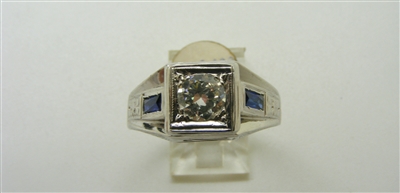 Men's Vintage 1960's 18K White Gold Diamond and Blue Sapphire Ring