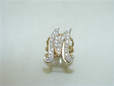 Gorgeous "M" initial Diamond Yellow gold ring