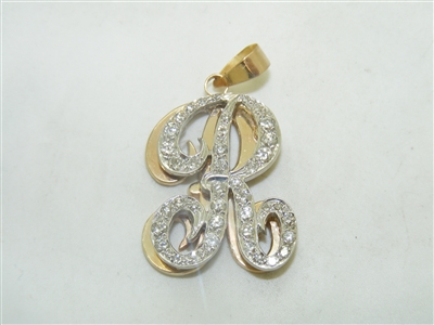 14k Yellow and White Gold Diamond "R" Pendant