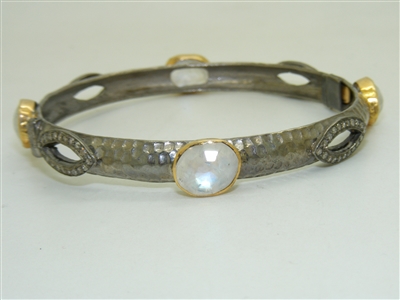 Sterling Silver With 14k Yellow gold Diamond Bangle