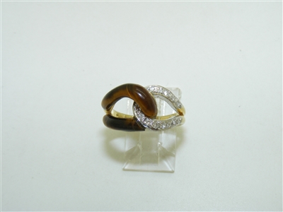 14k Yellow Gold Tiger Eye & Diamond Ring