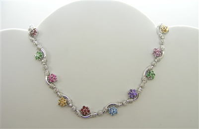 Multi Colored Flower Designed Diamond Bracelet & Necklace Set (18K)