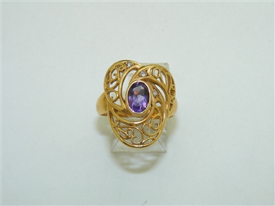 18k Yellow Gold Diamond Amethyst Ring