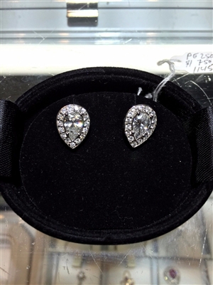 1.50 Carats Total Pear Shaped 14k White Gold Earrings