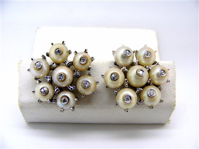 Vintage 1960 Pre- Owned 14K White Gold Pearl & Diamond Earrings