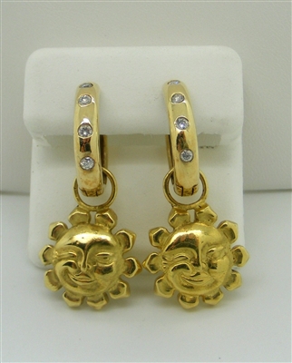 14k & 18k Yellow Gold Diamond Dangling Sun Earrings
