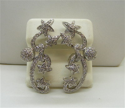 Diamond Star Designed Dangling Stud Earrings (18 k White Gold)