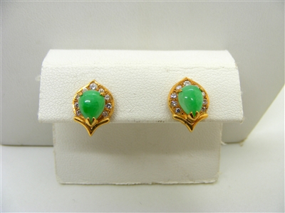 Pear Shape Jade Gold Earrings