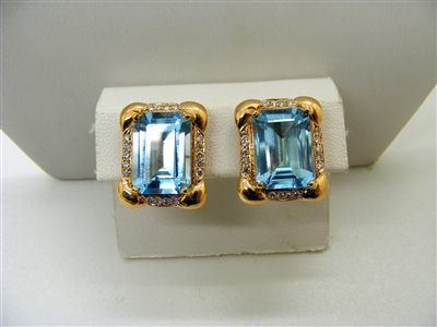 Natural Blue Topaz Gold Earrings