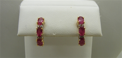 Ruby & Diamond 14k Yellow Gold Pushback Earrings