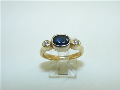 14k Yellow Gold Dark Blue Sapphire Diamond Ring