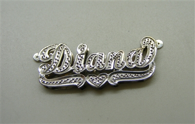 14K White Gold Double Plated Diamond Cut  "Diana" Name Plate Pendant.