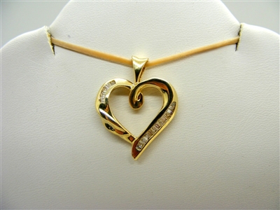 14K Yellow Gold Heart Pendant with Tapered Baguette Diamonds