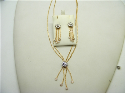 Flower Two Tone Earrings and Necklace Set
