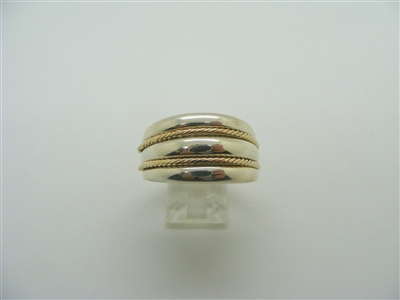 925 Sterling Silver with 14 K Yellow Gold 3 Rowed Ring
