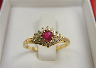 Ladies 14 K Yellow Gold Ruby and Diamond Ring