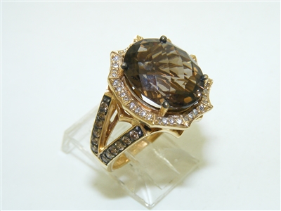 14k Yellow Gold Smoke Topaz Diamond Ring