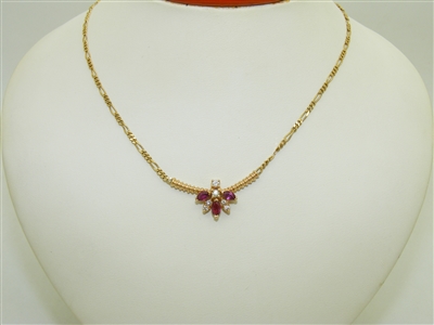 14k Yellow Gold Ruby & Diamond Necklace