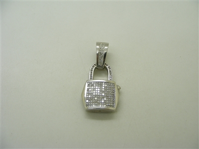 14k White Gold Invisible Setting Beautiful Diamond Lock Pendant