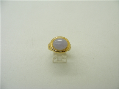 18k Yellow Gold Lavender Cabochon Calcedonia & Diamond Ring
