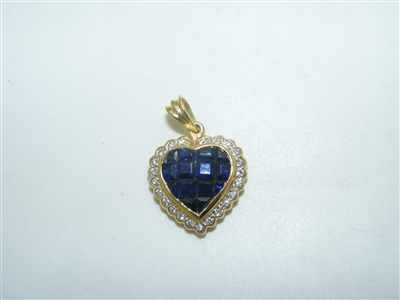 Checkerboard Blue Sapphire Heart Pendant
