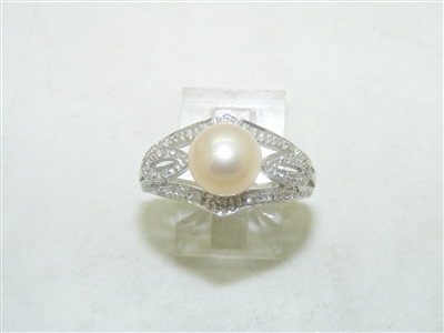 14k White Gold Diamond Pearl Ring