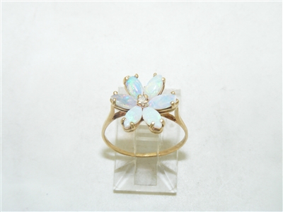 14k Yellow Gold Opal Flower Ring