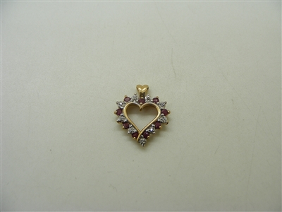 14k Yellow Gold Natural Ruby & Diamond Heart Pendant