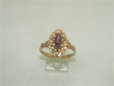 Vintage 14k Rose Gold Rubylite Pearl Ring