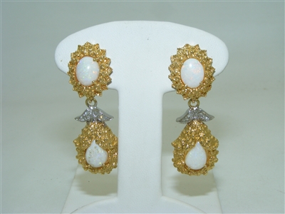 Beautiful 18k Yellow and White Gold Dangling Opal Earrings