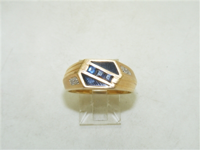 14k Yellow Gold Natural Blue Sapphire & Onyx Ring