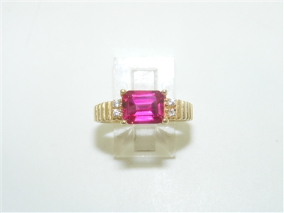 14k Yellow Gold Cubic Zircon and Ruby Ring