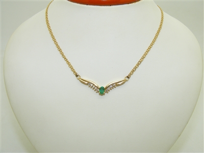 14k Yellow Gold Emerald & Diamond Necklace