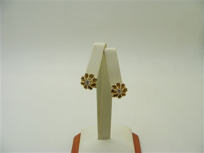 14k Yellow Gold Flower & Heart Diamond Earrings