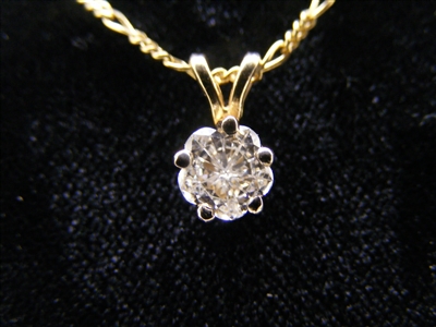 14k Yellow Gold Diamond Ribbon Pendant with chain
