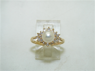 14k Yellow Gold Cultured Pearl Diamond Ring