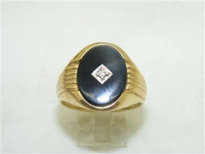 14k Yellow Gold Diamond & Oval Onyx