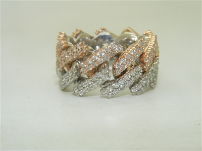 Unique 14k Pink And White Gold Diamond Cuban link Ring