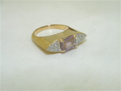 14k yellow Gold Diamond Amethyst Ring