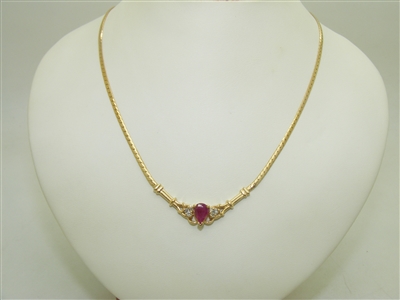 14k yellow Gold Diamond & Ruby Necklace