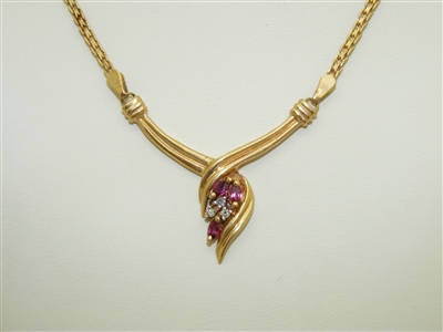 14k Yellow Gold Diamond & Ruby Necklace