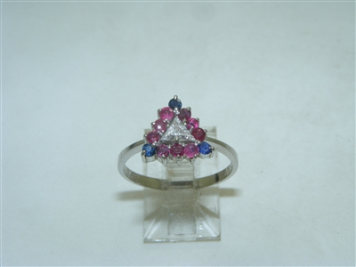 Platinum Diamond, Ruby and Sapphire ring