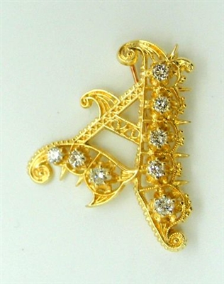 Gold letter "A" Diamond Pin