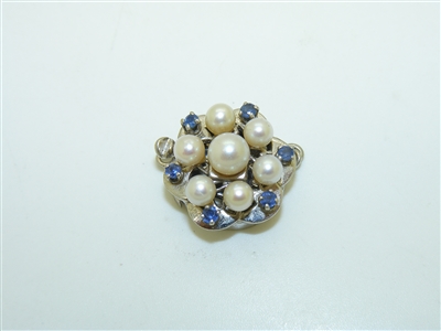 14k White Gold Diamond Sapphire and Pearl Clasp