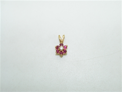 14k Yellow Gold Ruby Diamond Pendant